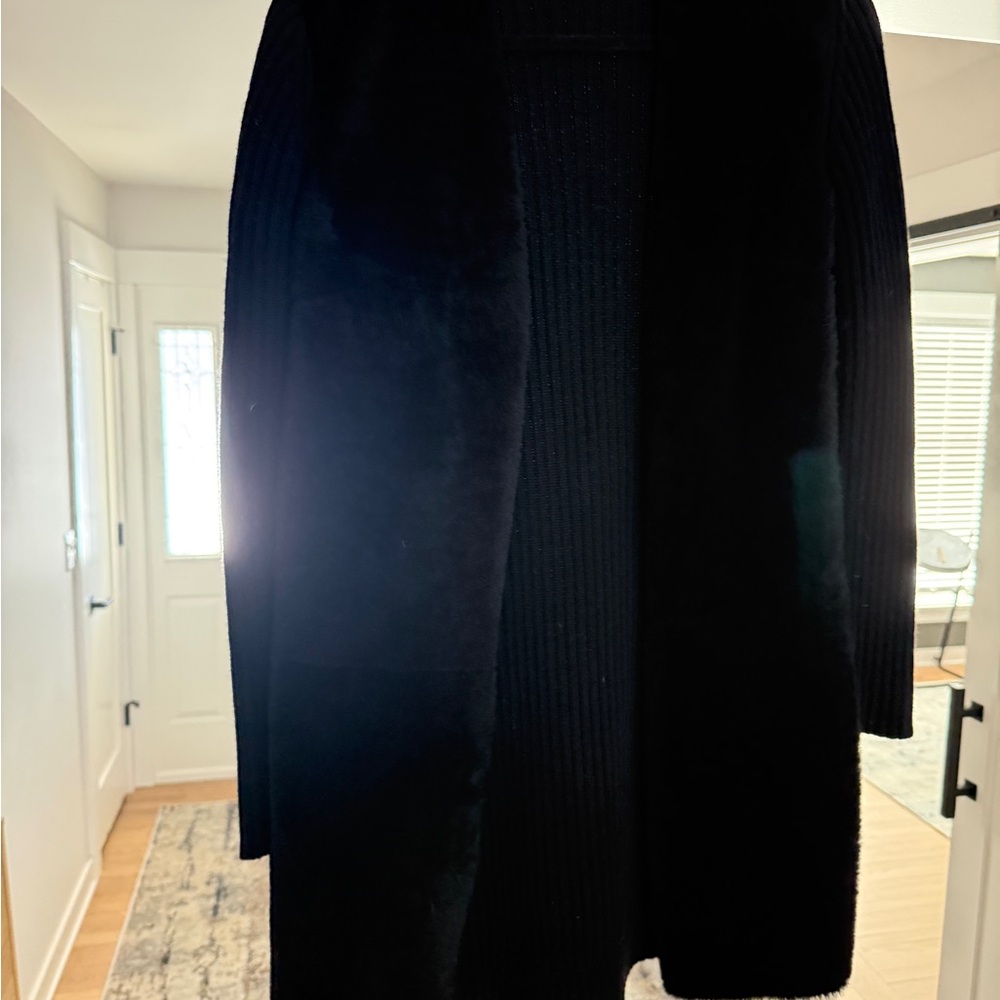 MaxMara Fur Black Ribbed Knit Sweater Cardigan - Picture 4 of 6
